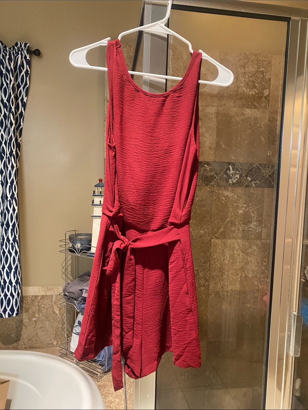 Girls' Crimson Sleeveless Tie-Waist One-Piece Romper
